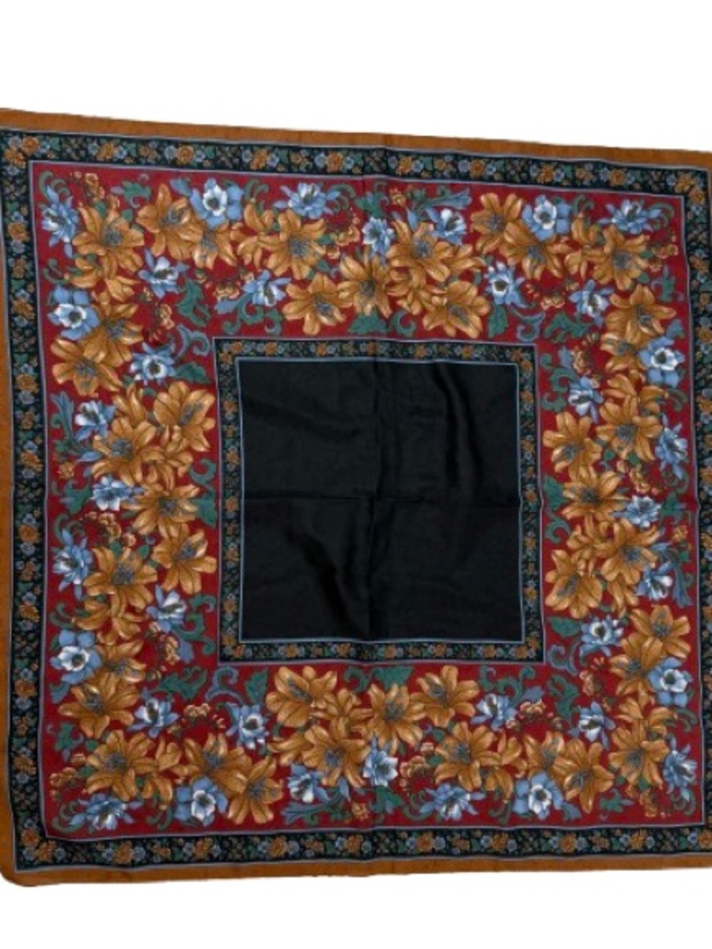 Floral Square Scarf in Black, Red & Gold made in Italy